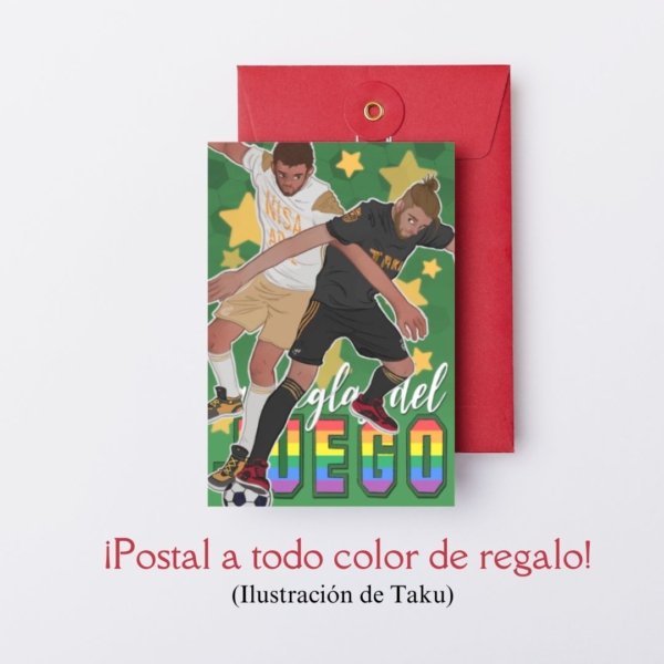 Postal con diseño de Taku de Las reglas del juego, de Nisa Arce. Regalo por la compra de libros de Las reglas del juego dedicados