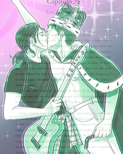 Veladura del beso de Duncan y Ryan, de Promesa en las Highlands, novela de romance LGBT de Nisa Arce