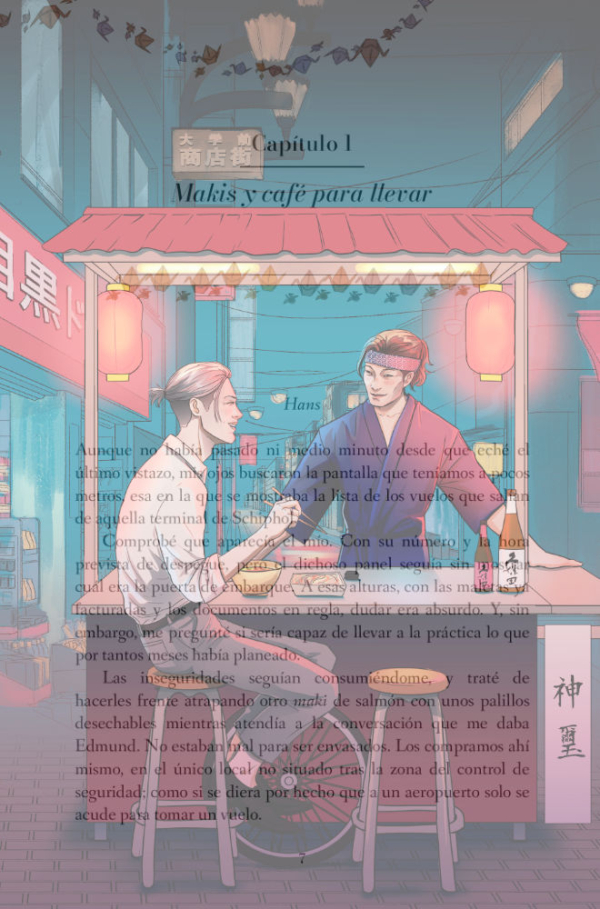 Overlay para libros de portada de El puesto ambulante de Tokio, novela de romance LGBT de Nisa Arce