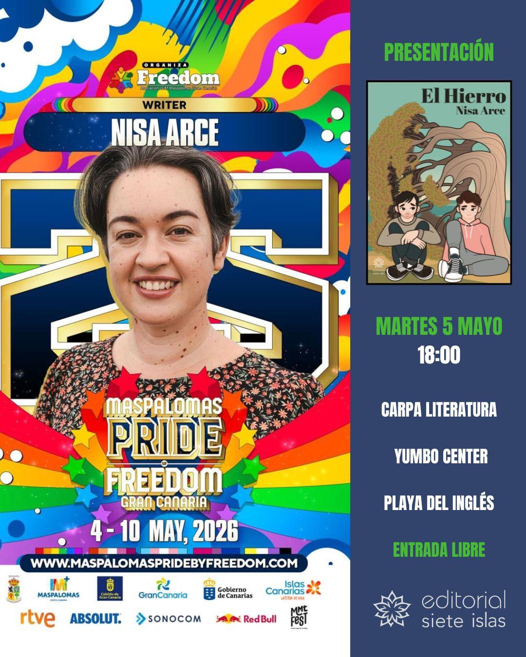 Presentación de El Hierro, de Nisa Arce y editorial Siete Islas, en el Pride de Maspalomas 2026