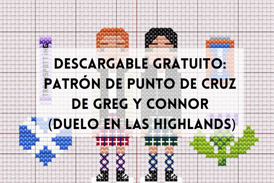 atrón gratuito a punto de cruz de Greg y Connor, de Duelo en las Highlands, novela de romance LGBT enemies to lovers en Escocia de Nisa Arce, elaborado por Lupe Ballester